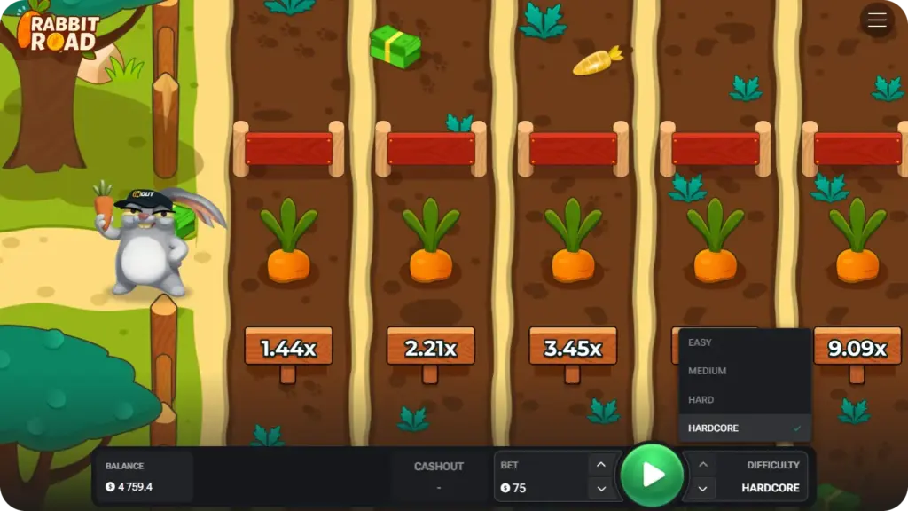 Écran du jeu montrant la sélection du niveau de difficulté